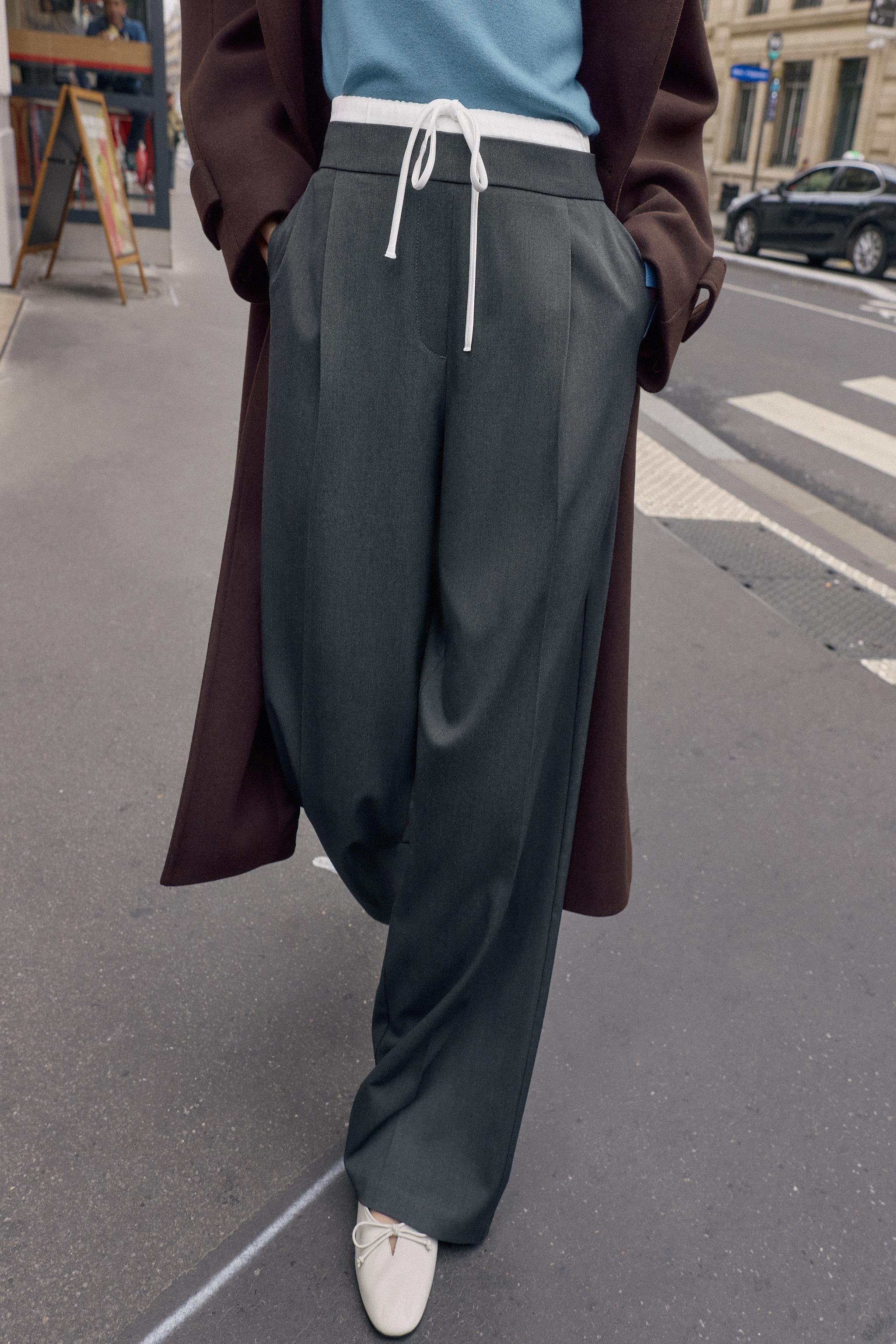 DOUBLE WAISTBAND WIDE-LEG PANTS